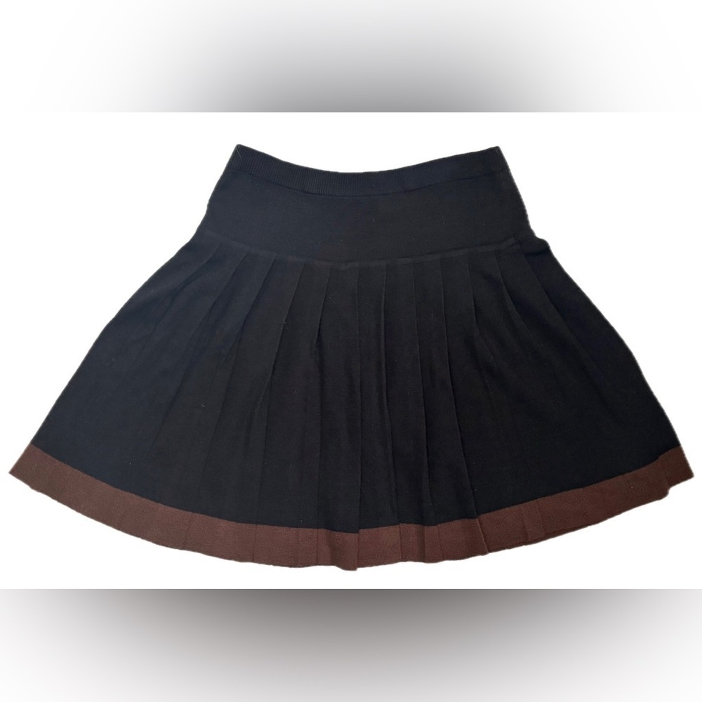 Vintage Black Brown Skater Sweater Skirt Medium Pleated Acrylic Wool Blend Emo